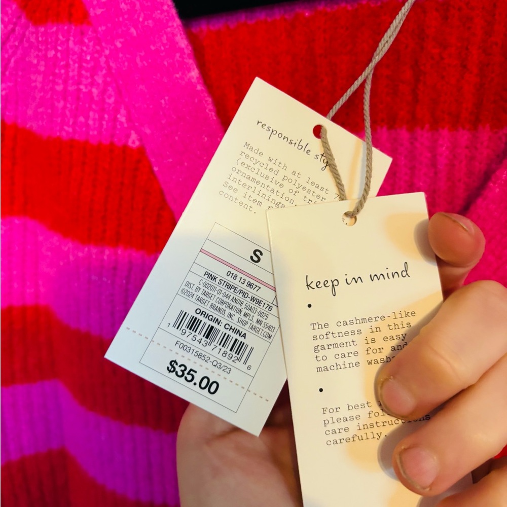 NWT A New Day red and pink stripped cardigan with button front and heart decal - Picture 4 of 6